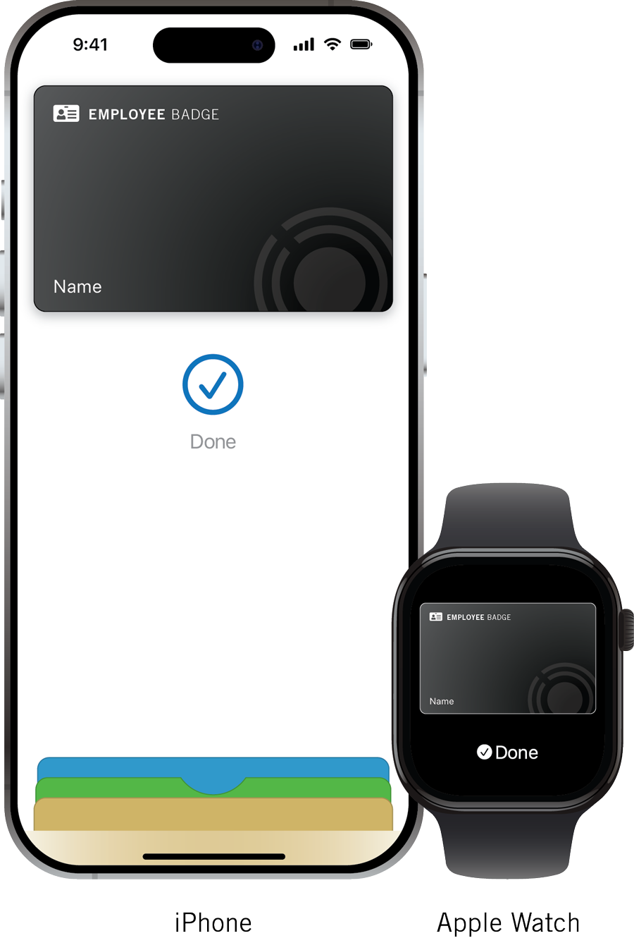 Employee badges in Apple Wallet on iPhone and Apple Watch