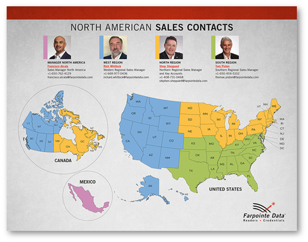 Regional map of North American sales contacts