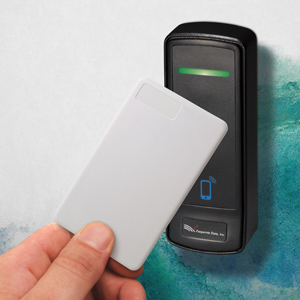 Clamshell card presented to a Conekt reader